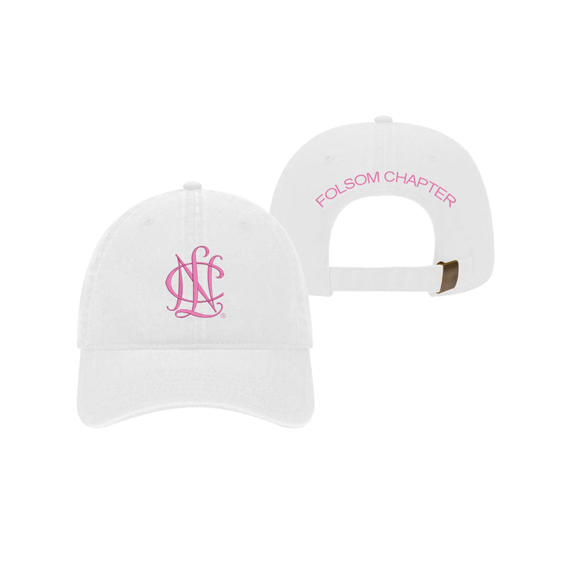 National Charity League Beach Washed Baseball Hat White & Pink  - NCL Folsom Chapter