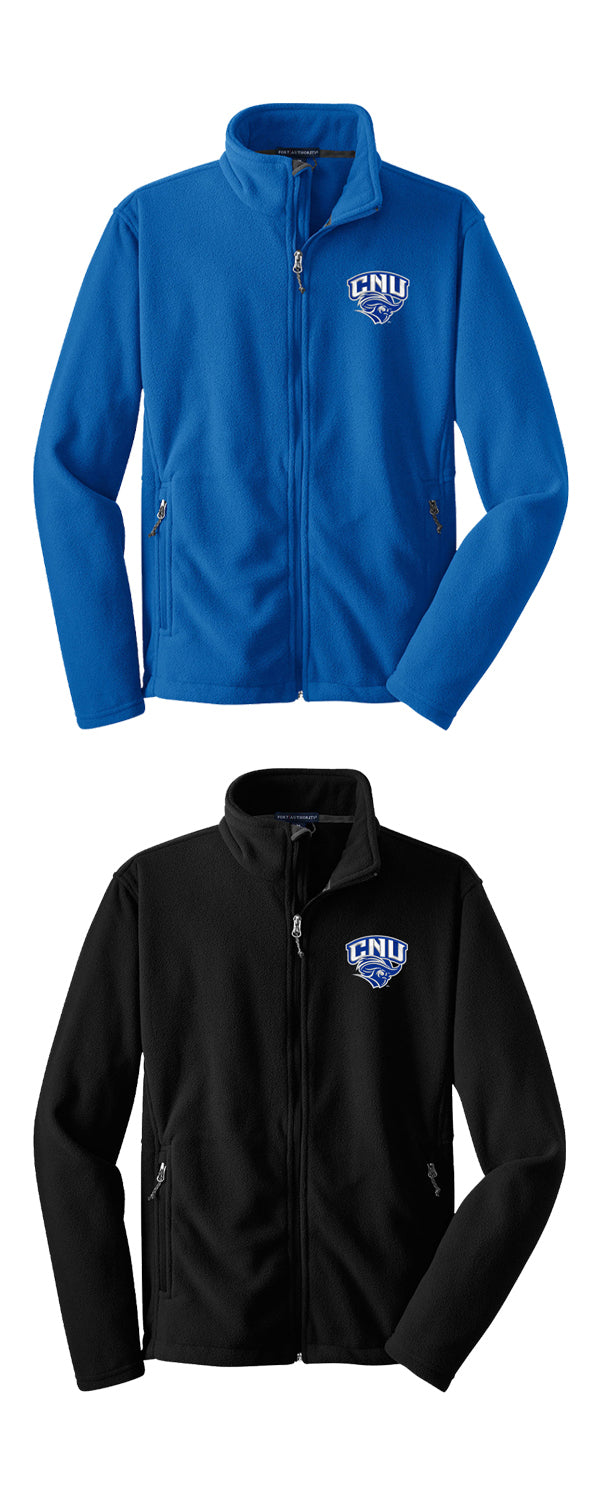 Christopher Newport University Fleece Jacket Embroidered with the CNU Captains Mascot Logl.  Royal Blue CNU Captains fleece jacket available in Unisex Sizes XS-4XL