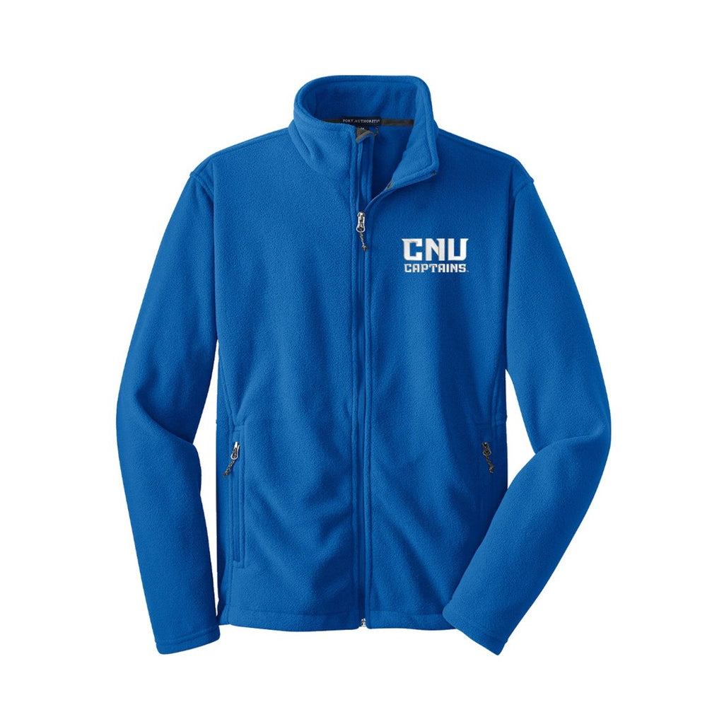 Christopher Newport University Fleece Jacket.  Royal blue fleece jacket embroidered with the CNU CAPTAINS LOGO.  Unisex sizing XS-4XL