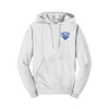 Christopher Newport University Hooded sweatshirt embroidered with the CNU Captain Mascot on the left chest. White CNU Captains Hooded Pullover