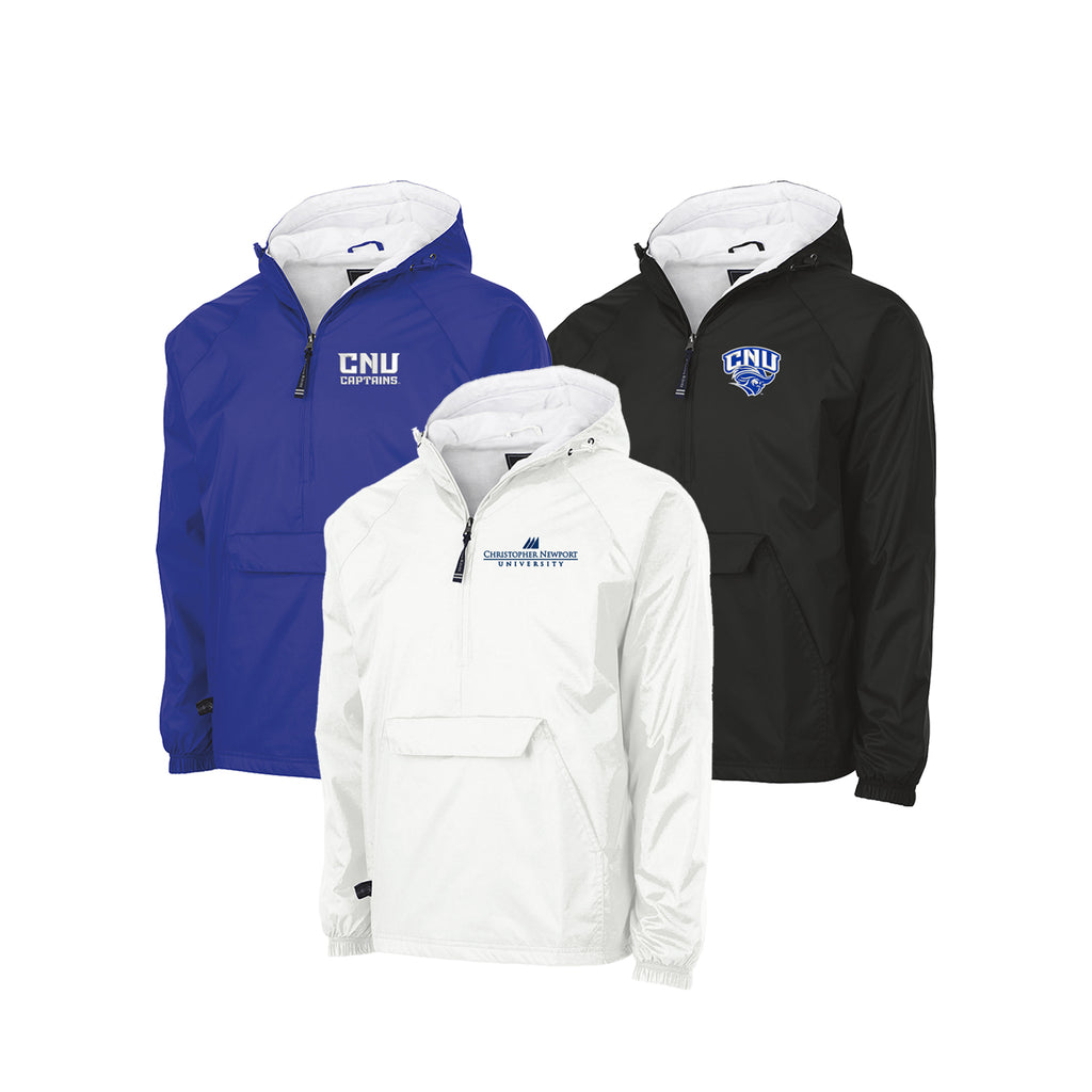 Christopher Newport University Lined Windbreaker embroidered with choice of CNU Captains logos.  Charles River classic flannel lined CNU Captains windbreaker in royal, white or black. Sizes S-3XL
