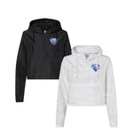 Christopher Newport University Crop Windbreaker embroidered with the CNU Captain Mascot Logo. White Camo or Black Ladies Sizes XS-2xL