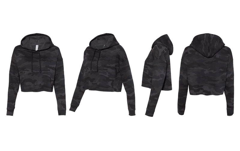 4 different angles of the crop hooded sweatshirt.