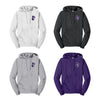 Hooded sweatshirt Furman Paladin color chart.  White, Athletic Grey, Purple or  Dark Heather Grey