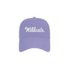 Lavender baseball hat embroidered with white script Wildcats logo.