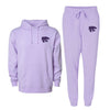 Lavender hooded sweatshirt and jogger - both embroidered with Purple K-State Powercat