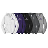 Color chart of 5 zip up hoodies with embroidered K-STATE and powercat on left chest.  White with purple, purple with white, black with purple, dark heather grey with white and athletic grey with purpel