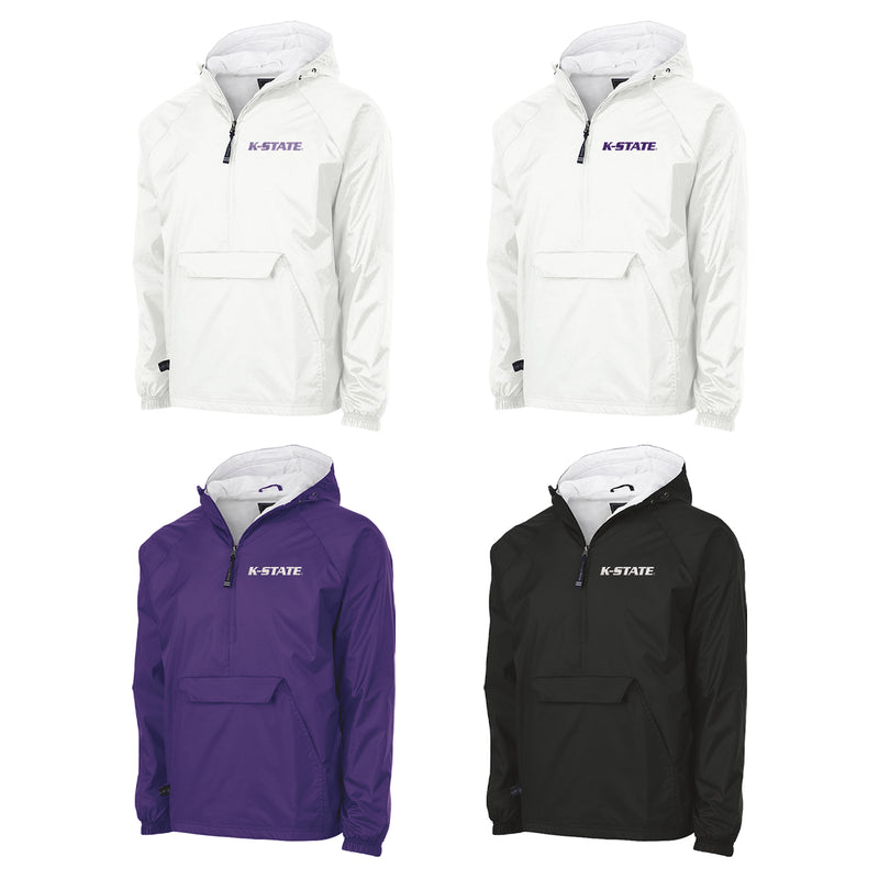 3 lined windbreakers all embroidered with K-STATE.  Purple with white, white with lavender, white with purple and black with white.