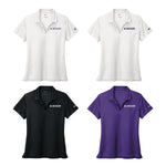 Nike buttonless ladies polo with K-state on left chest.  set of 4.  white with purple, white with lavender, black with white and purple with white.