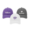 Beach washed Kansas State Dad Hat - set of 3.  Purple hat embroidered with White Script Wildcats. Charcoal embroidered with white K-sTATE Powercat logo and White hat embroidered with lavender Powercat