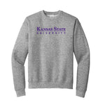Athletic Grey crewneck sweatshirt printed with Kansas State University across the front in purple