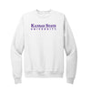 White crewneck sweatshirt printed with Kansas State University across the front