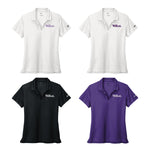 Nike buttonless ladies polo with Script Wildcats on left chest.  set of 4.  white with purple, white with lavender, black with white and purple with white.