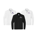 Group of 3 Nike half zip K-STATE sweatshirts.  Embroidered K-state Powercat logo on the left chest. White with lavender, white with purple and black with white and purple