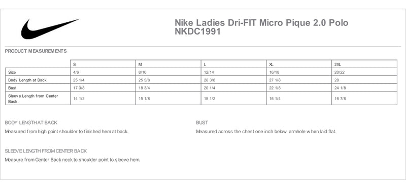 Nike Micro Pique Measurement Chart