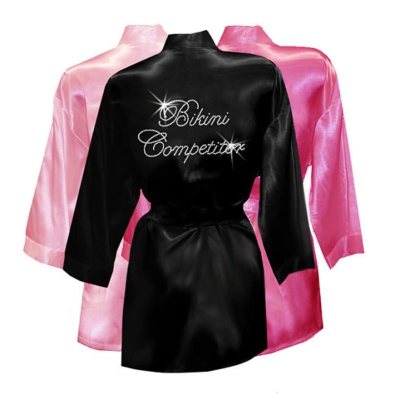 Bikini Competitor Rhinestone Satin Cover Up Robe