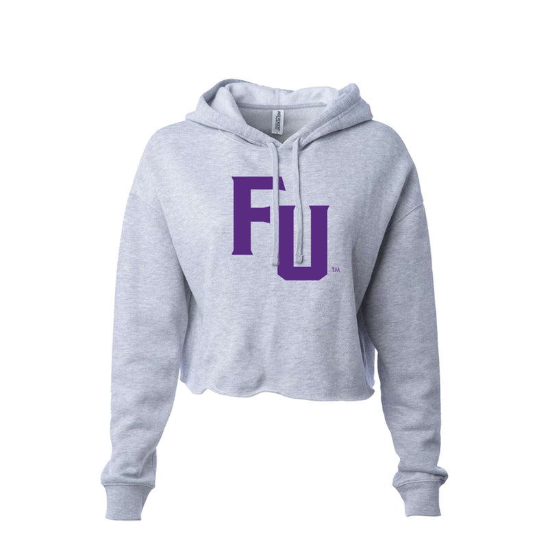 Crop Hooded Sweatshirt Athletic Grey with Purple Printed FU Wordmark