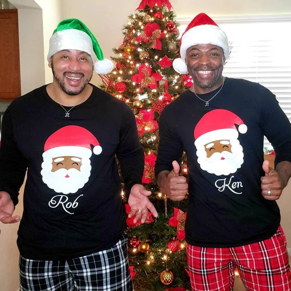 Black Santa Claus Christmas Matching Family Pajamas Red/White