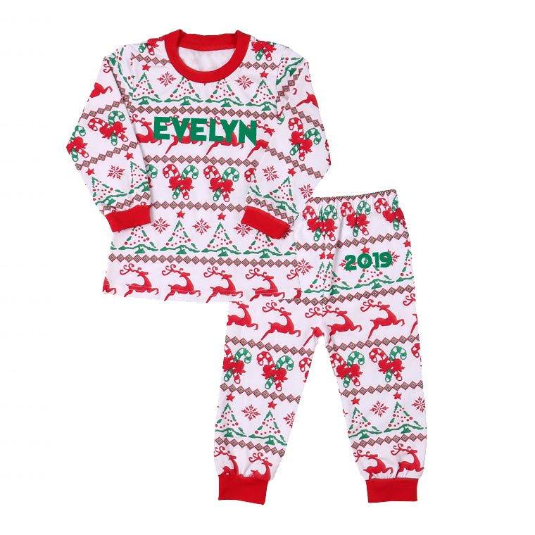 Personalized Christmas Theme Pajamas - WHITE MULTI