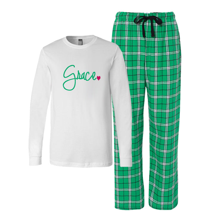 Personalized Flannel Pajamas with Heart – Cotton Sisters