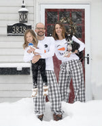 Snowman Matching Family Pajamas - Black/White Buffalo Plaid