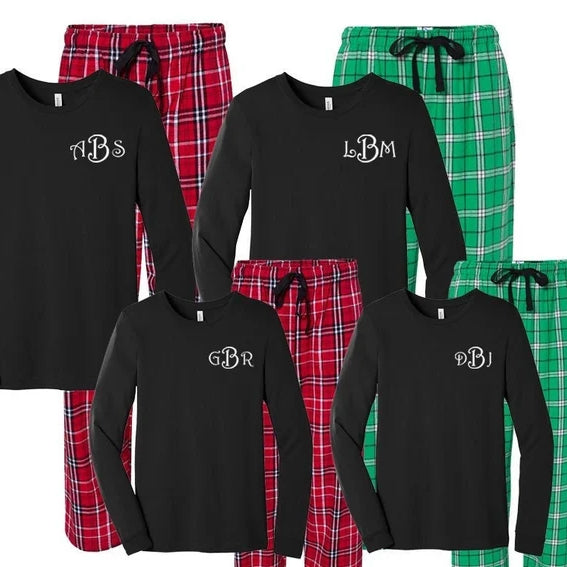 Monogrammed Flannel Matching Family Pajama Set Christmas Cheer