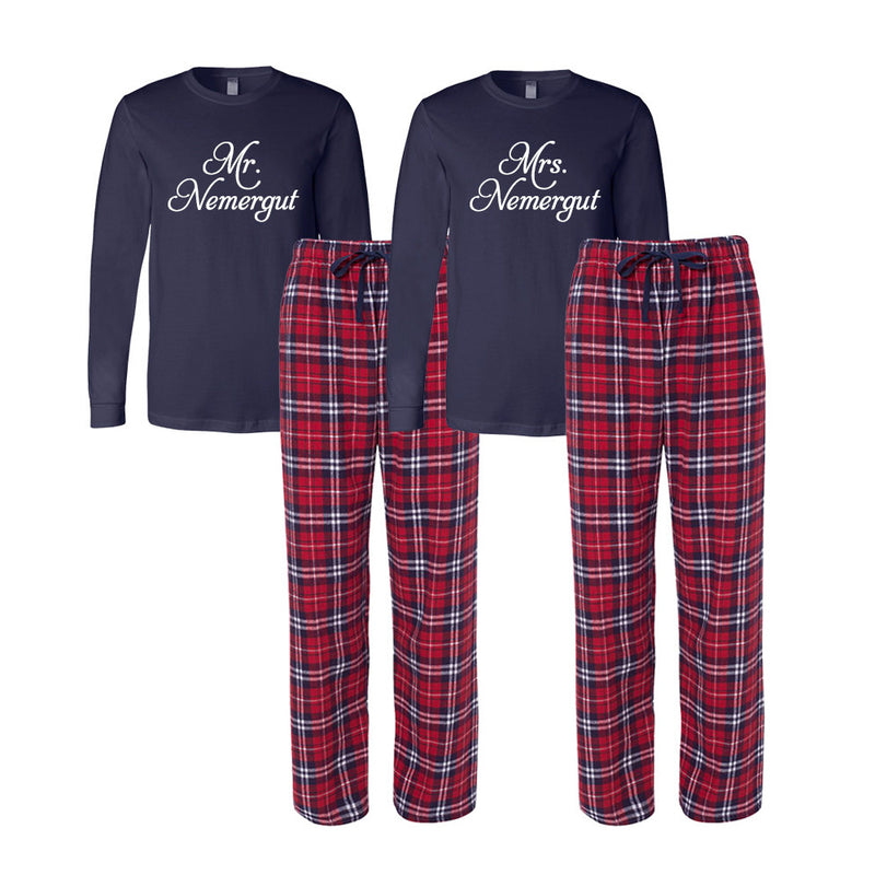 Personalized and Flannel Pajama Set Navy and Red