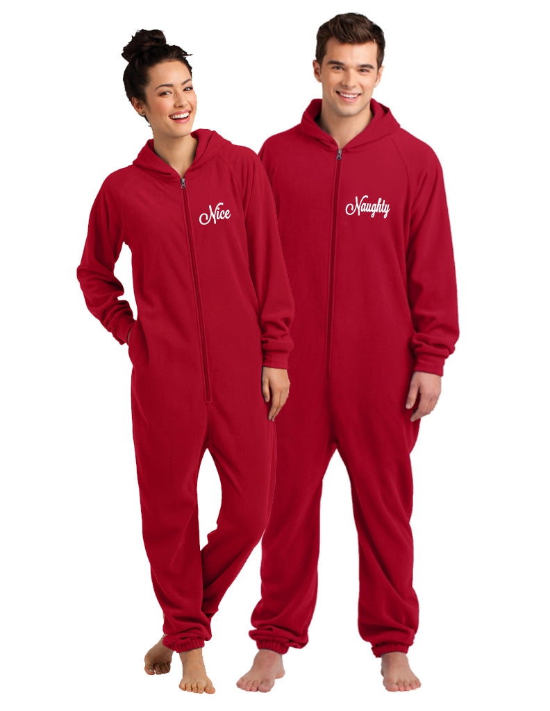 Naughty and Nice Adult Fleece Onesie Set