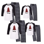 Personalized Plaid Christmas Tree Matching Family Pajama Set - Black and White
