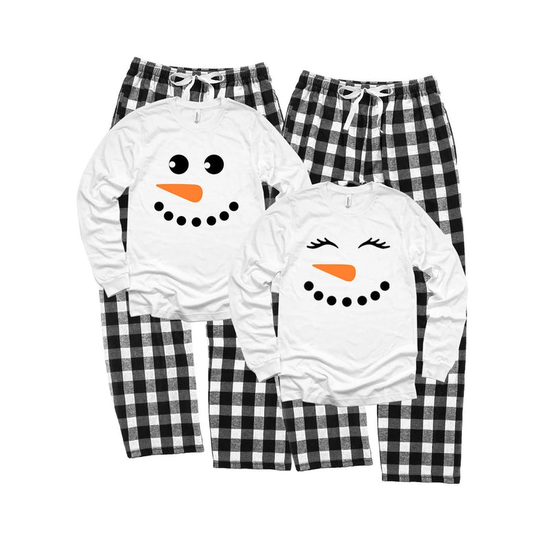 Snowman Matching Family Pajamas Black/White Buffalo Plaid