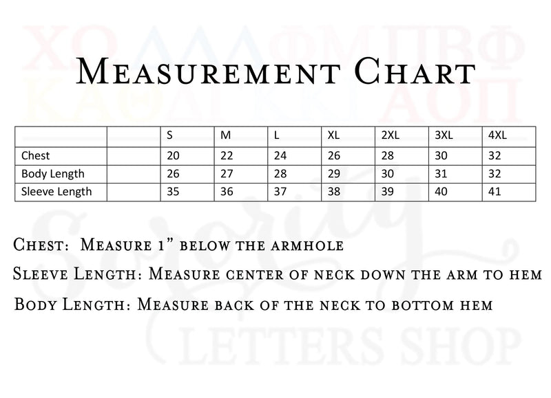 Crewneck Measurement Chart