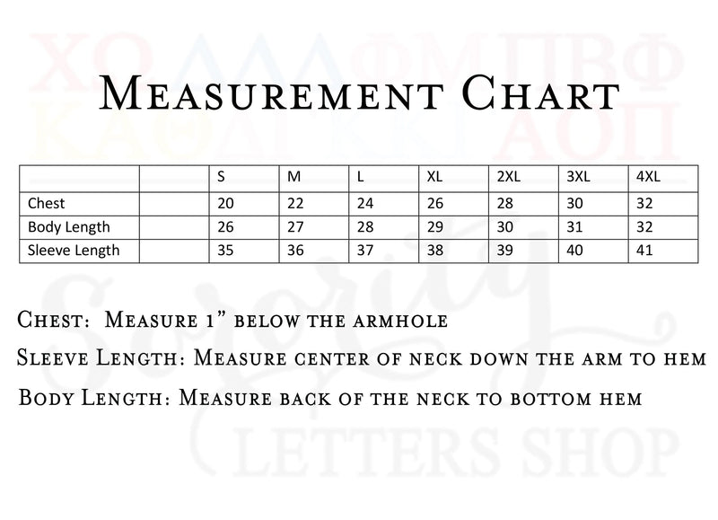 Kansas State University Crewneck Sweatshirt Measurement Chart