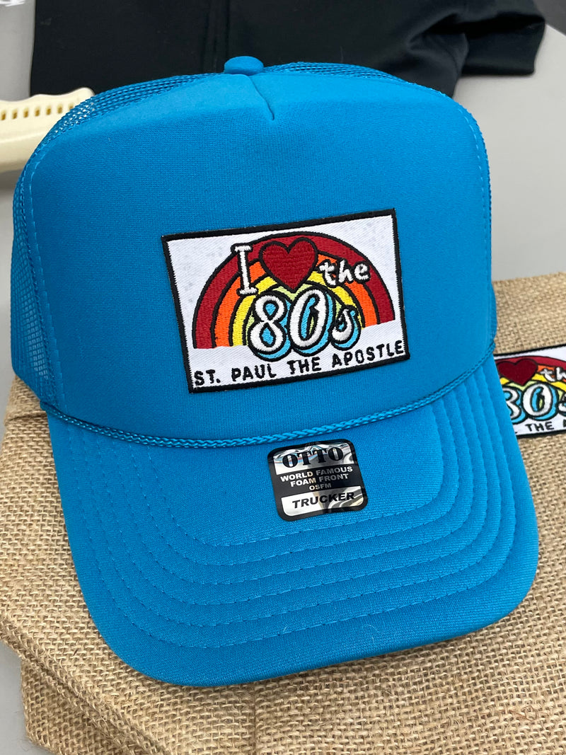 St. Paul the Apostle  Mesh Trucker Hat - TURQUOISE - I HEART THE 80's Patch
