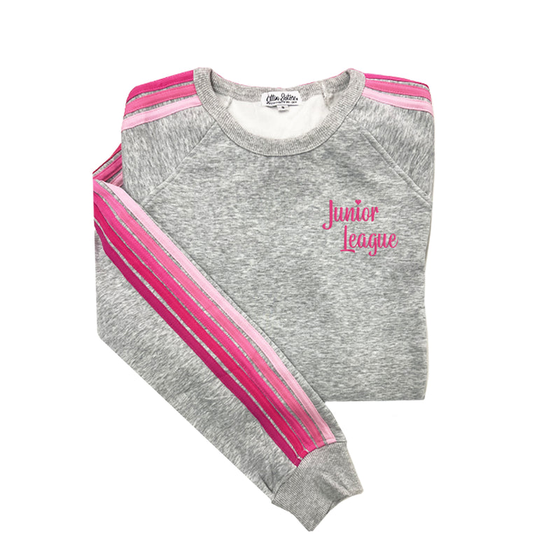 Junior League Striped Crewneck Luxe Fleece Sweatshirt - JL Icon - Pinks - FINAL SALE
