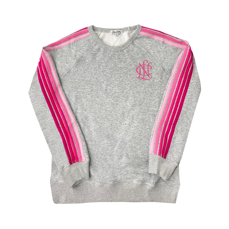 National Charity League Striped Crewneck Luxe Fleece Sweatshirt - Pink Stripes - San Dieguito