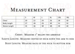 Quarter zip sweatshirt measurement chart