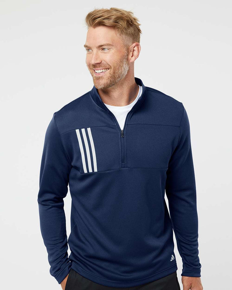 Troy Sports Adidas 3-Stripes Double Knit Quarter-Zip Pullover - Choice of Sport - Grey