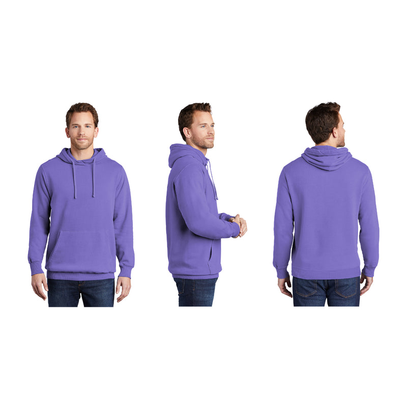 Male model in lavender Kstate Hooded sweatshirt - 3 different angles