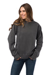 Female model wearing charcoal beach washed crewneck