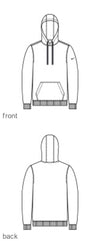 Sketch product drawing, front and back of Nike hooded Sweatshirt
