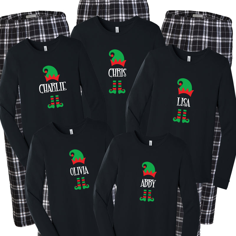 Personalized Elf Matching Family Pajamas - Black/White Plaid