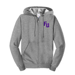 Athletic Grey Hoodie with Embroidered FU Wordmark in purple