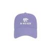 Lavender baseball hat embroidered with white K-state and Powercat logo.
