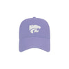Lavender baseball hat embroidered with white Powercat logo.