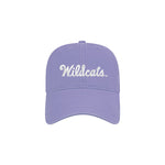 Lavender baseball hat embroidered with white script Wildcats logo.