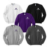 5 different color combos of crewneck sweatshirt with embroidered k-state and powercat logo.  White with purple, black with white, purple with white, athletic grey with purple, dark heather grey with white