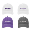 Set of 4 K-STATE Beach washed hats.  Each embroidered with K-STATE Powercat logo.  Choose from White with Purple, Charcoal with white, white with lavender or purple with white.