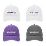 Set of 4 K-STATE Beach washed hats.  Each embroidered with K-STATE Powercat logo.  Choose from White with Purple, Charcoal with white, white with lavender or purple with white.