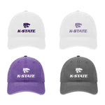 Set of 4 K-STATE Beach washed hats.  Each embroidered with K-STATE Powercat logo.  Choose from White with Purple, Charcoal with white, white with lavender or purple with white.