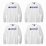 4 white crewnecks with K-state horizontal logo and different sports.
